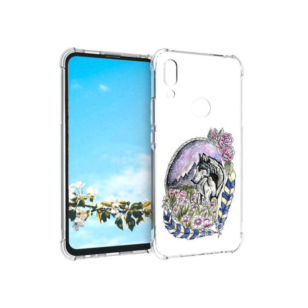 

Чехол MyPads Tocco для Huawei P Smart Z нарисованный волк в цветах с перьями, Прозрачный, Tocco