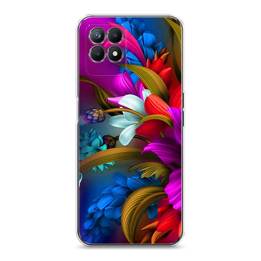 

Чехол на Realme 8i "Фантастические цветы", Фиолетовый;красный;синий, 257350-2