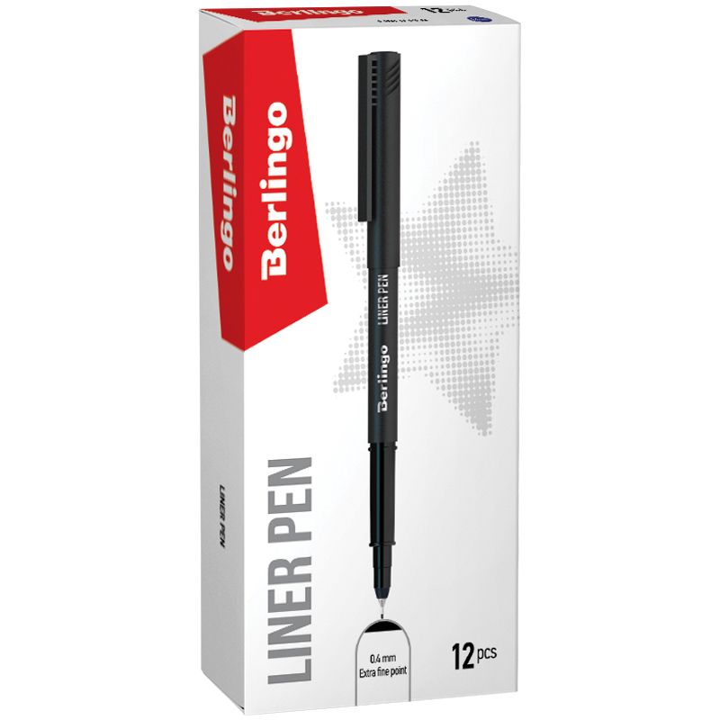 Набор из 12 шт. Ручка капиллярная Berlingo Liner pen черная, 0,4 мм