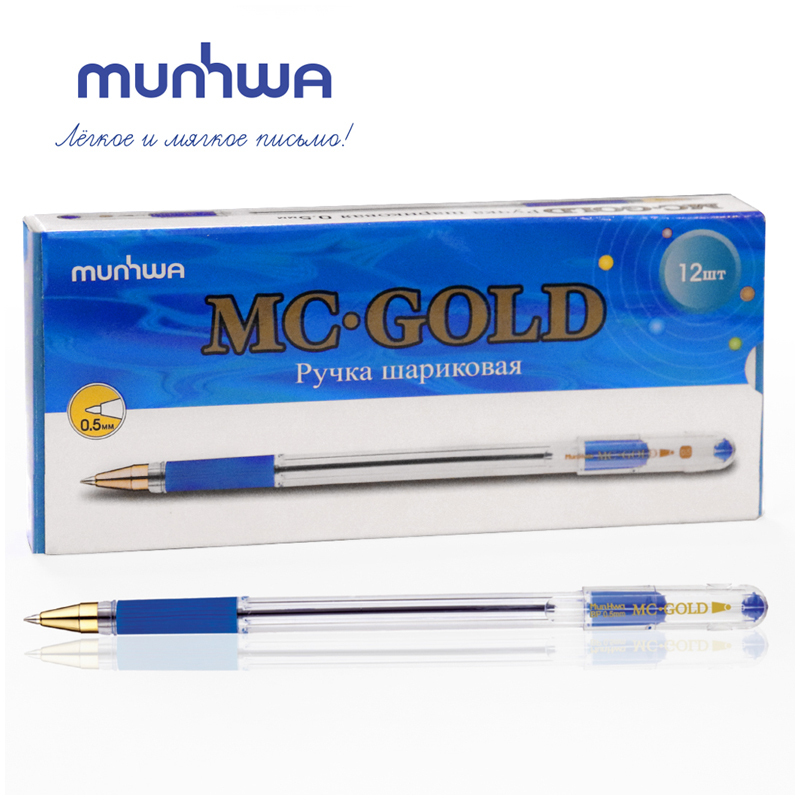 

Ручка шариковая MunHwa MC Gold BMC-02 синяя, 0,5 мм, грип 12 штук