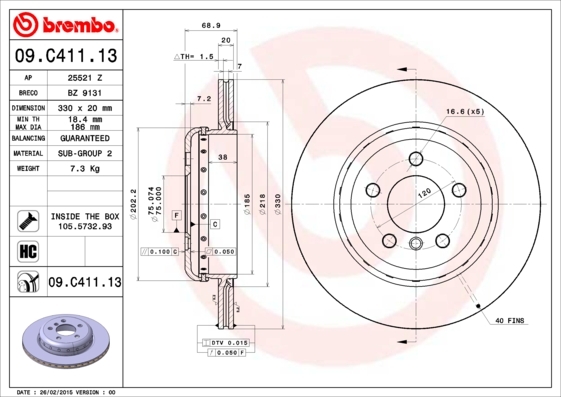 

Диск Тормозной 09.C411.13 brembo 09c41113
