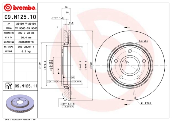 

Диск Тормозной 09.N125.11 brembo 09n12511