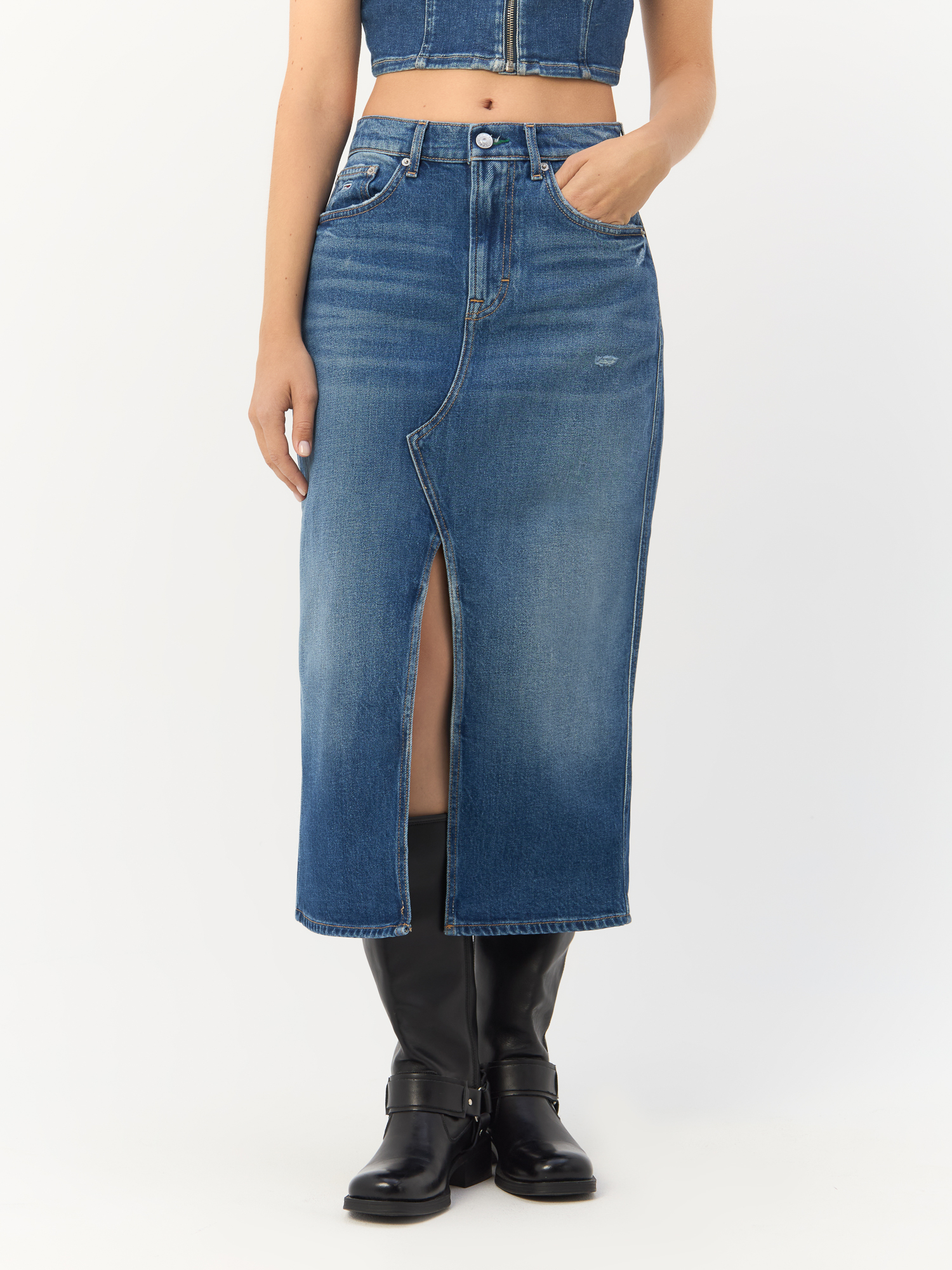 Юбка женская Tommy Hilfiger Jeans Claire High Rise Denim Midi Skirt DW0DW18225 синяя 26 EU