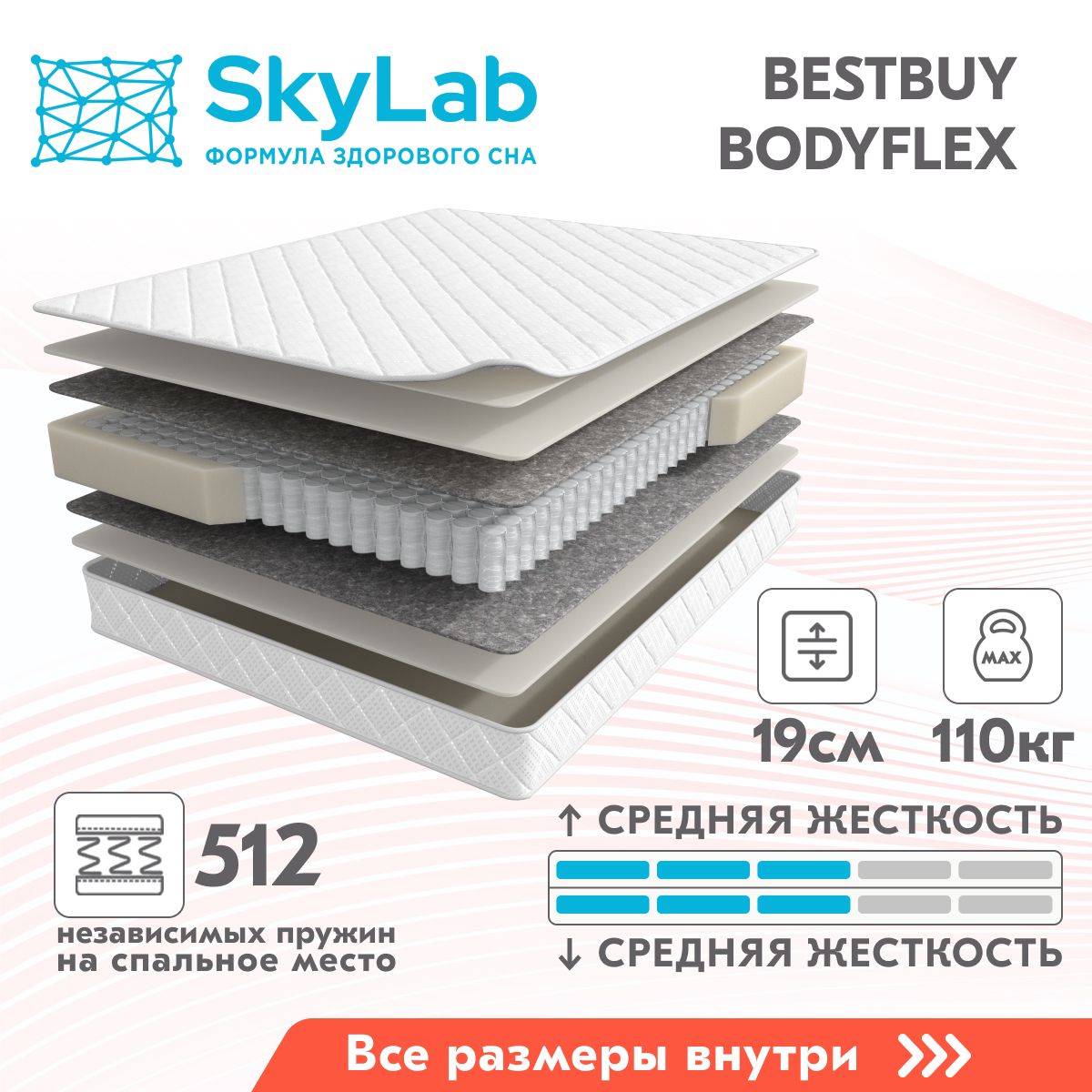 Матрас SkyLab BestBuy Bodyflex, Независимые пружины, 120х186 см