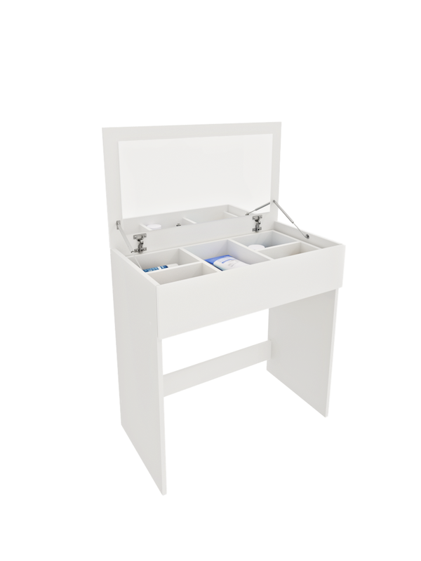 фото Туалетный столик белый с откидным зеркалом и ящик для хранения с секциями, rick wood