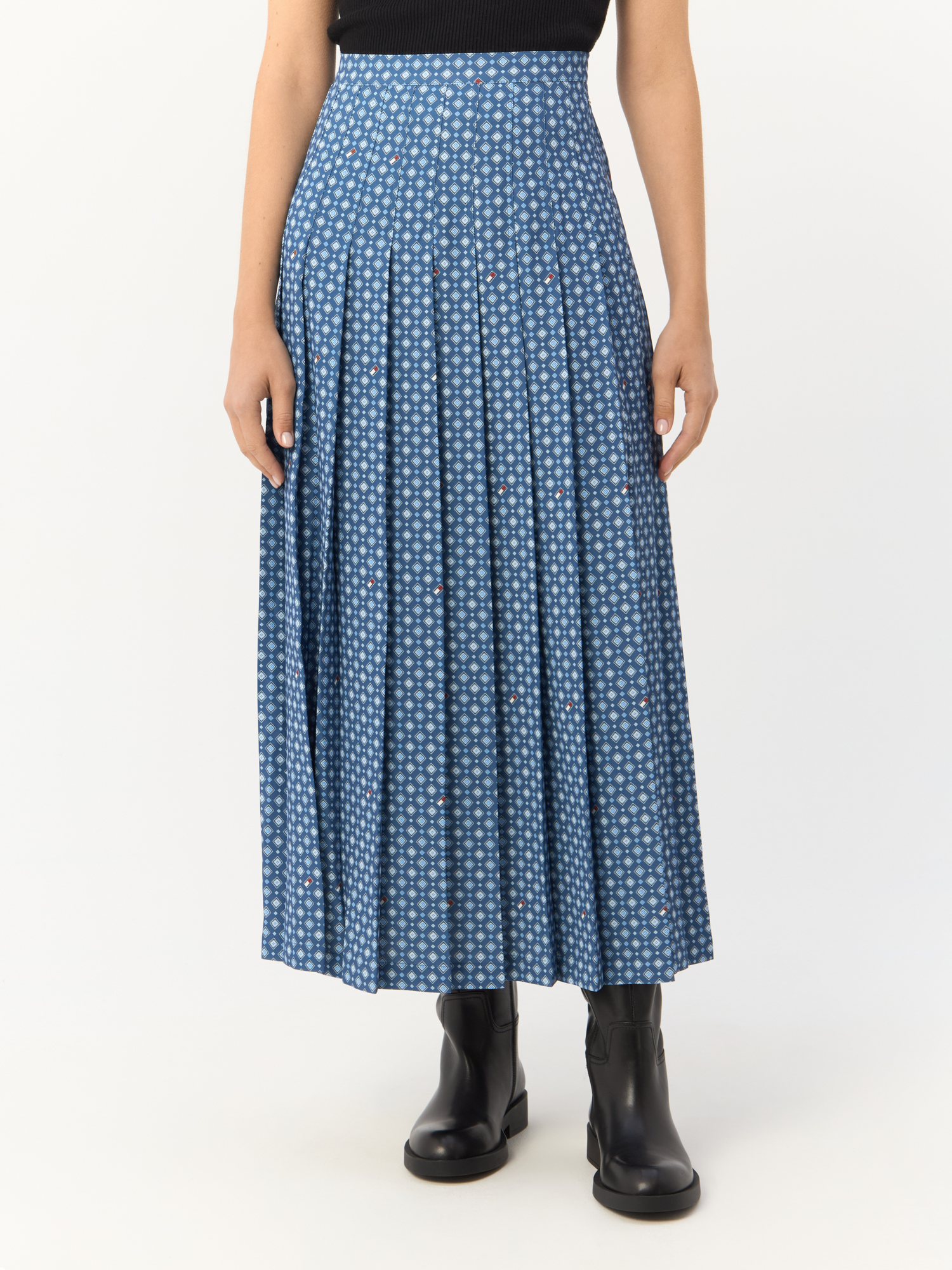 Юбка женская Tommy Hilfiger Foulard Flag Print Pleated Midi Skirt WW0WW42254 синяя 34 EU