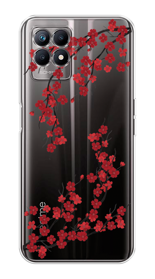 

Чехол на Realme 8i "Красная сакура", Красный;черный, 257350-2