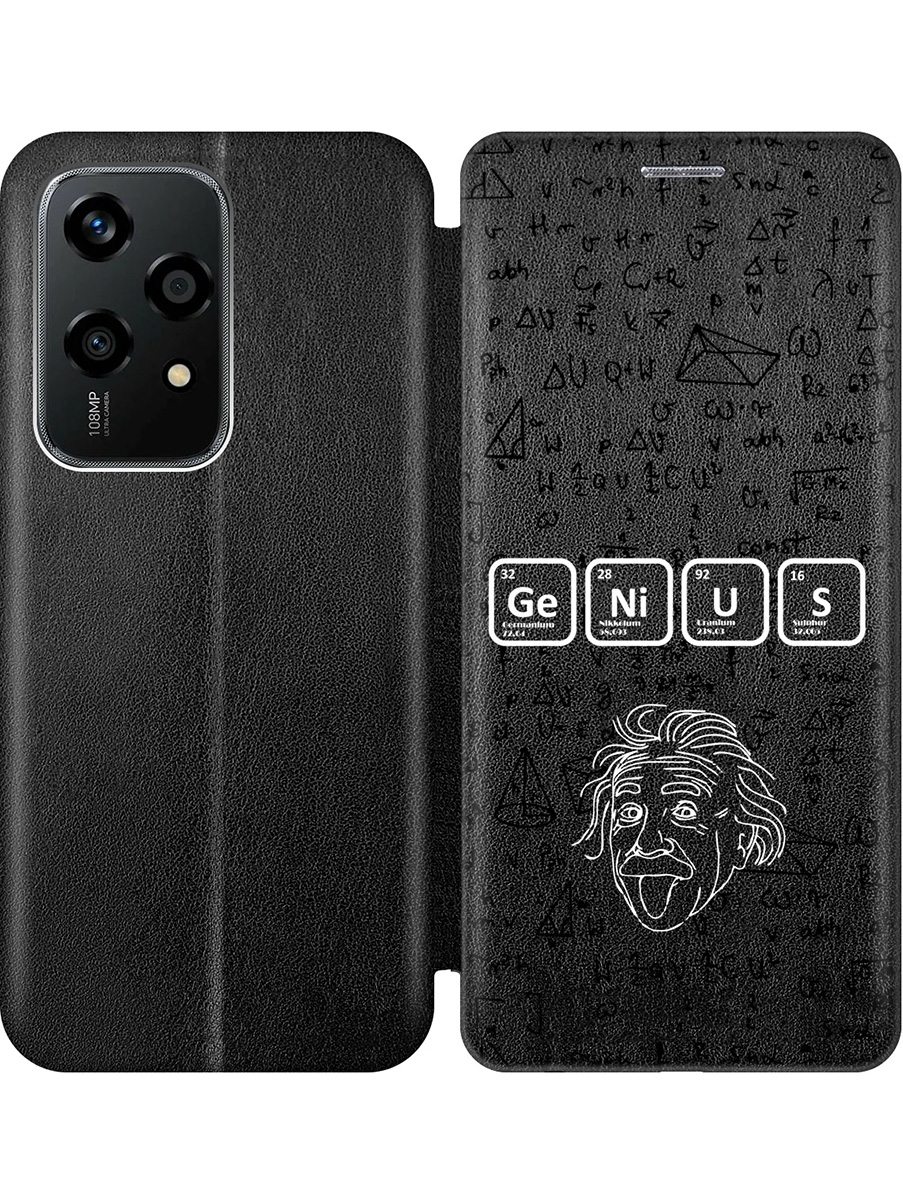 

Чехол-книжка на Honor 200 lite с принтом "Гений" черный, 783979062