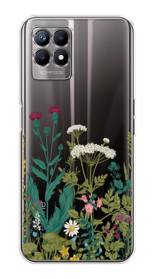 

Чехол на Realme 8i "Дикие полевые цветы", Зеленый;розовый;белый, 257350-2