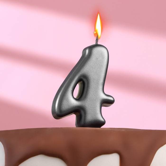 Свеча в торт Овал,цифра 4,мокрый асфальт, 7.8 см