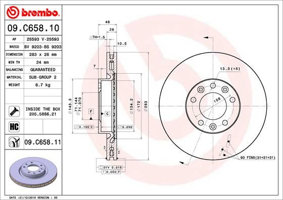 

Диск Торм. Окраш. Fr (Тор. Сист Bosch) brembo 09c65811