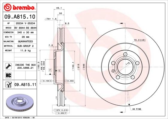 фото Диск тормозной brembo painted disc 09.a815.11 brembo 09a81511