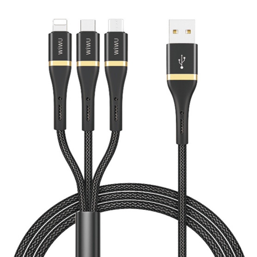 Кабель WIWU Elite Cable ED-104 3 in 1 USB - Type-C/Lightning/Micro USB 3A 1.2m Black 100043411777