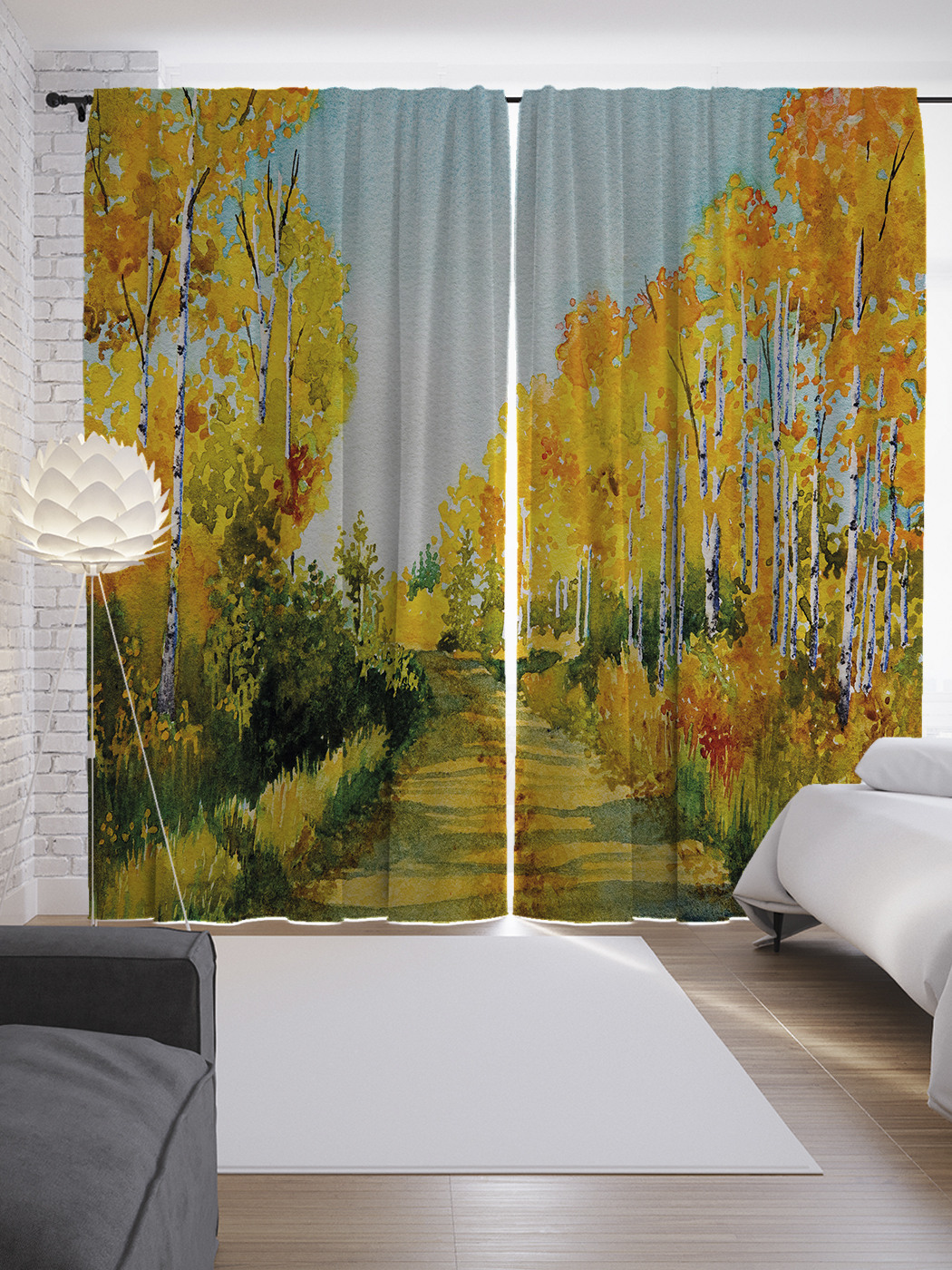 

Шторы JoyArty с фотопечатью "Дорога среди берез" из сатена, 290х265 см, Дорога среди берез