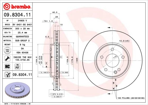 

Диск Тормозной Передний Mb W210 2.3-3.2Cdi 95> brembo 09830411