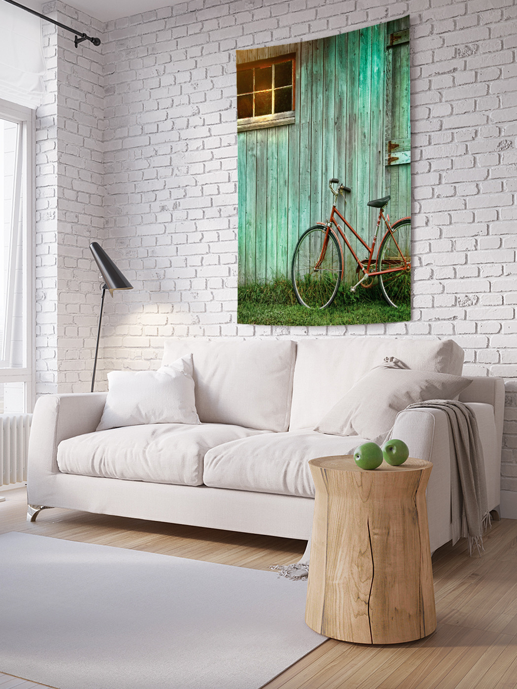 фото Вертикальное фотопанно на стену joyarty "велосипед в деревне", 100x150 см
