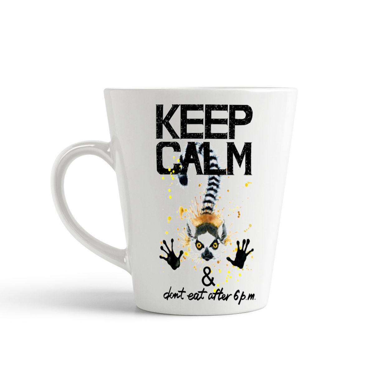

Конусная кружка CoolPodarok Краски. Keep calm and dont eat after 6 pm. Лемур