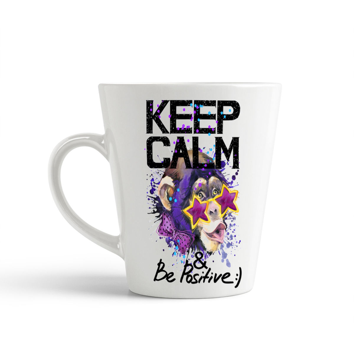 

Конусная кружка CoolPodarok Keep calm and be positive:) Мартышка в звездных очках
