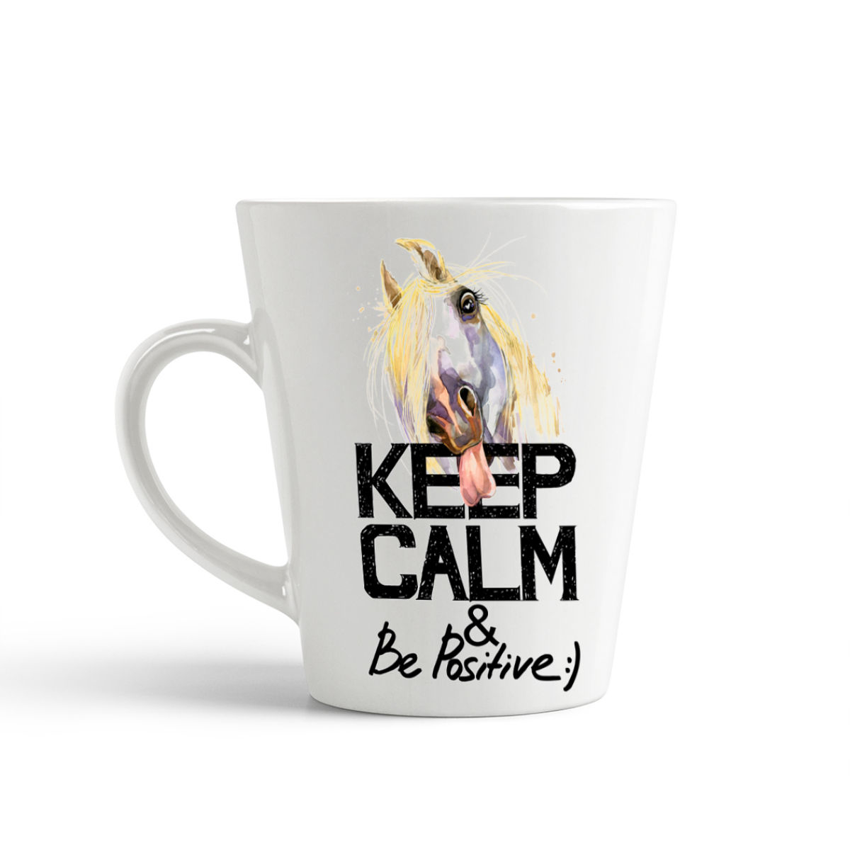 

Конусная кружка CoolPodarok Keep calm and be positive:) Лошадка
