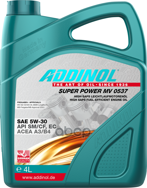 Моторное масло Addinol Super PoWer Mv 0537 синтетическое 5W30 4л