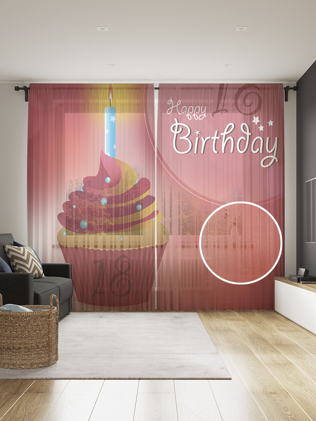 

Фототюль JoyArty "Кекс на 18-летие", 145x265см (2 полотна со шторной лентой + 50 крючков), Кекс на 18-летие