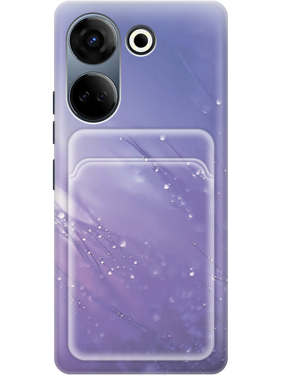 

Силиконовый чехол на Tecno Camon 20 / 20 Pro с рисунком "Капли на синей траве", Белый;синий, 20011963