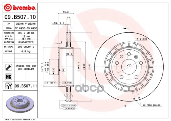 

Диск Тормозной Задн, Saab:9-5 97-09, 9-5 Estate 98-09 brembo 09b50711