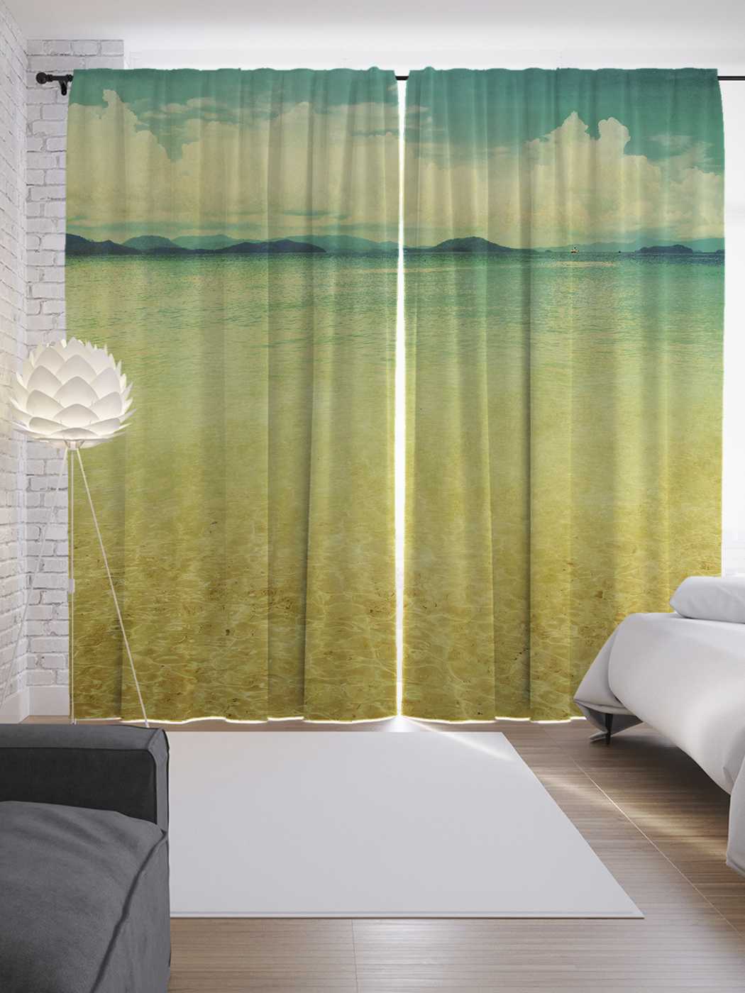 фото Шторы joyarty с фотопечатью "нарисованное море" из сатена, 290х265 см