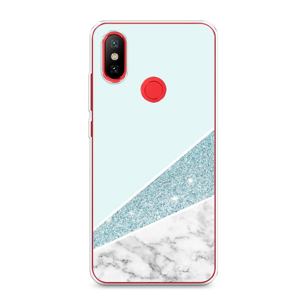 фото Силиконовый чехол "мрамор с голубыми блестками" на xiaomi mi a2 awog