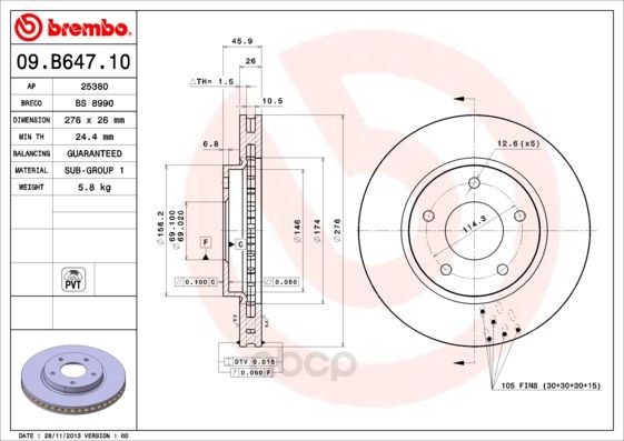 

Тормозной Диск Brembo Передний 276X26 5 Отверстий 09B64711 brembo 09b64711
