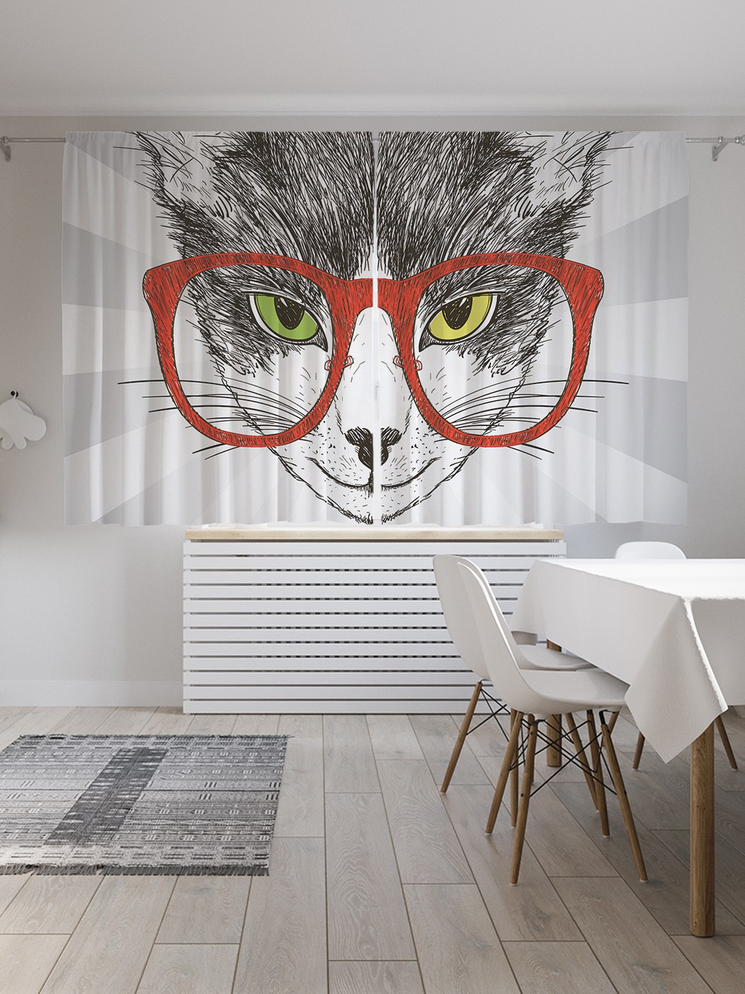 фото Классические шторы joyarty "умный кот", серия oxford delux, 2 полотна 145x180 см