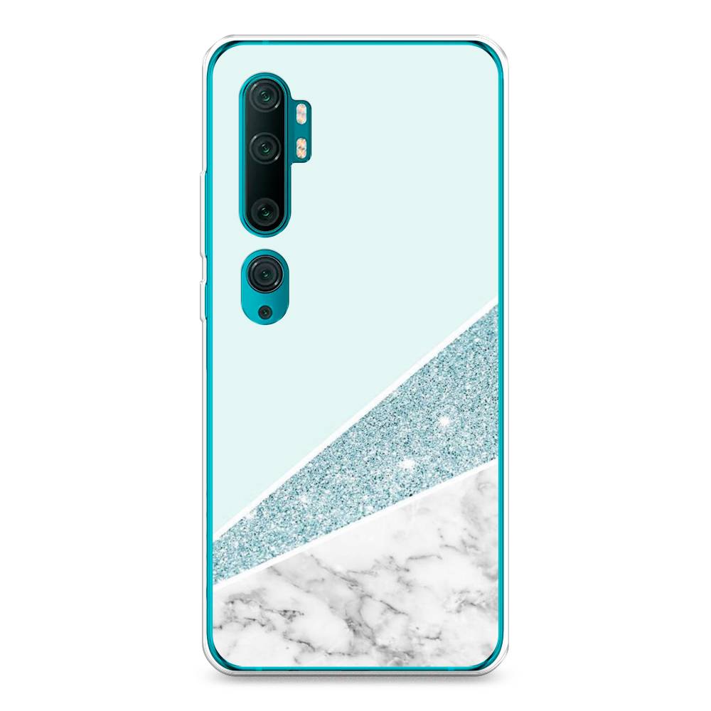 фото Силиконовый чехол "мрамор с голубыми блестками" на xiaomi mi note 10 awog