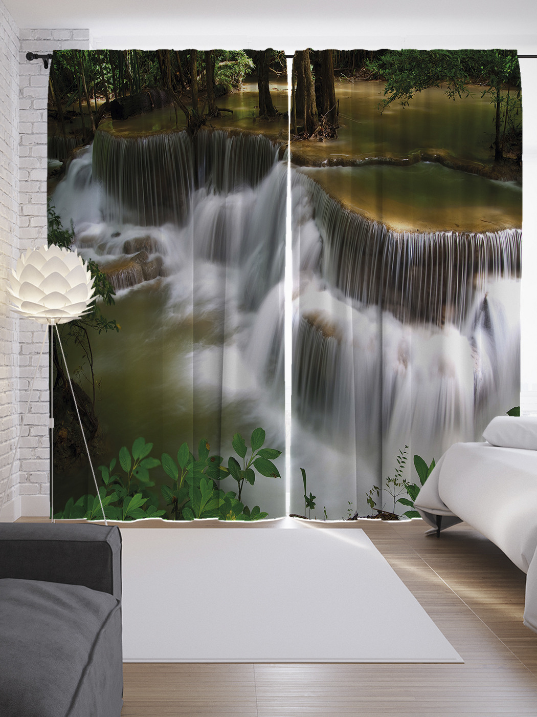 

Шторы JoyArty с фотопечатью "Двухъярусный водопад" из сатена, 290х265 см, Двухъярусный водопад