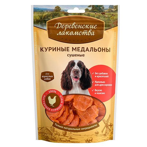 

Лакомство для собак ДЕРЕВЕНСКИЕ ЛАКОМСТВА Куриные медальоны сушеные, 10 шт