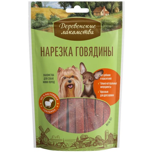 

Лакомство для собак ДЕРЕВЕНСКИЕ ЛАКОМСТВА мини пор.нарез.говяд 60г, 10 шт