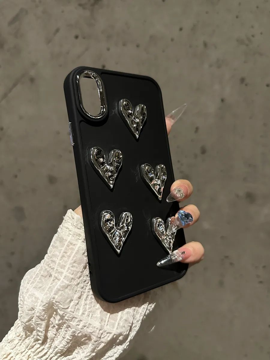 

Чехол на iPhone XR с сердечками, Черный, Apple iPhone XR