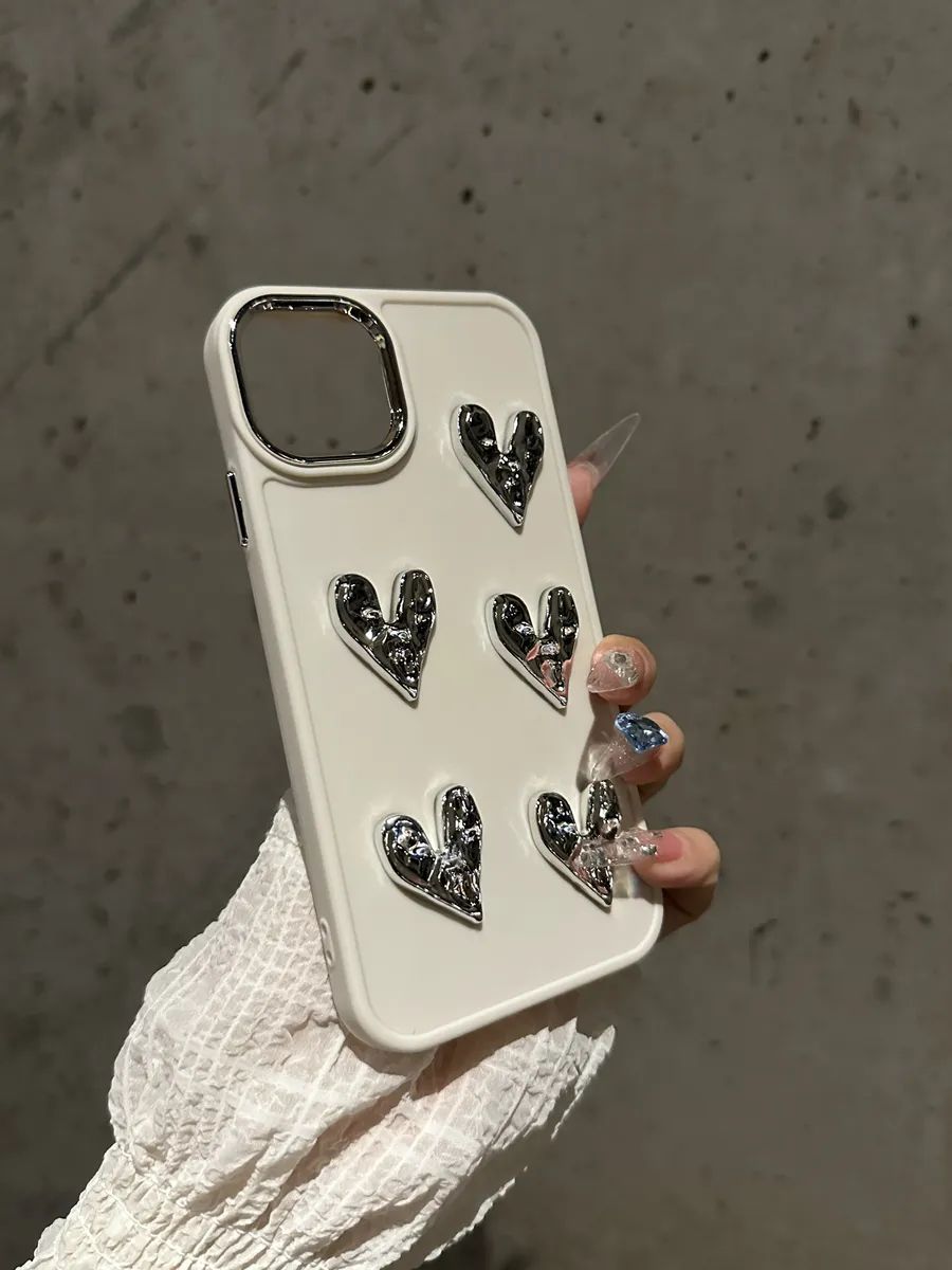 

Чехол на iPhone 12 с сердечками, Белый;серебристый, iPhone 12