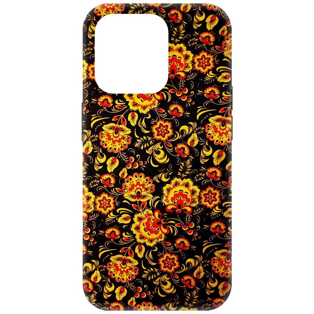 

Чехол-накладка Krutoff Soft Case Хохлома для iPhone 15 Pro черный