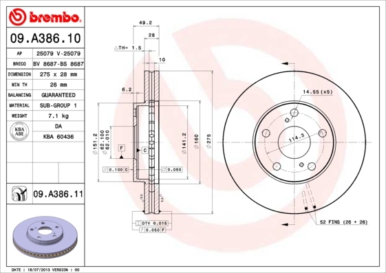 фото Диск тормозной передний с покрытием toyota avensis 2.0/d4-d 01> brembo