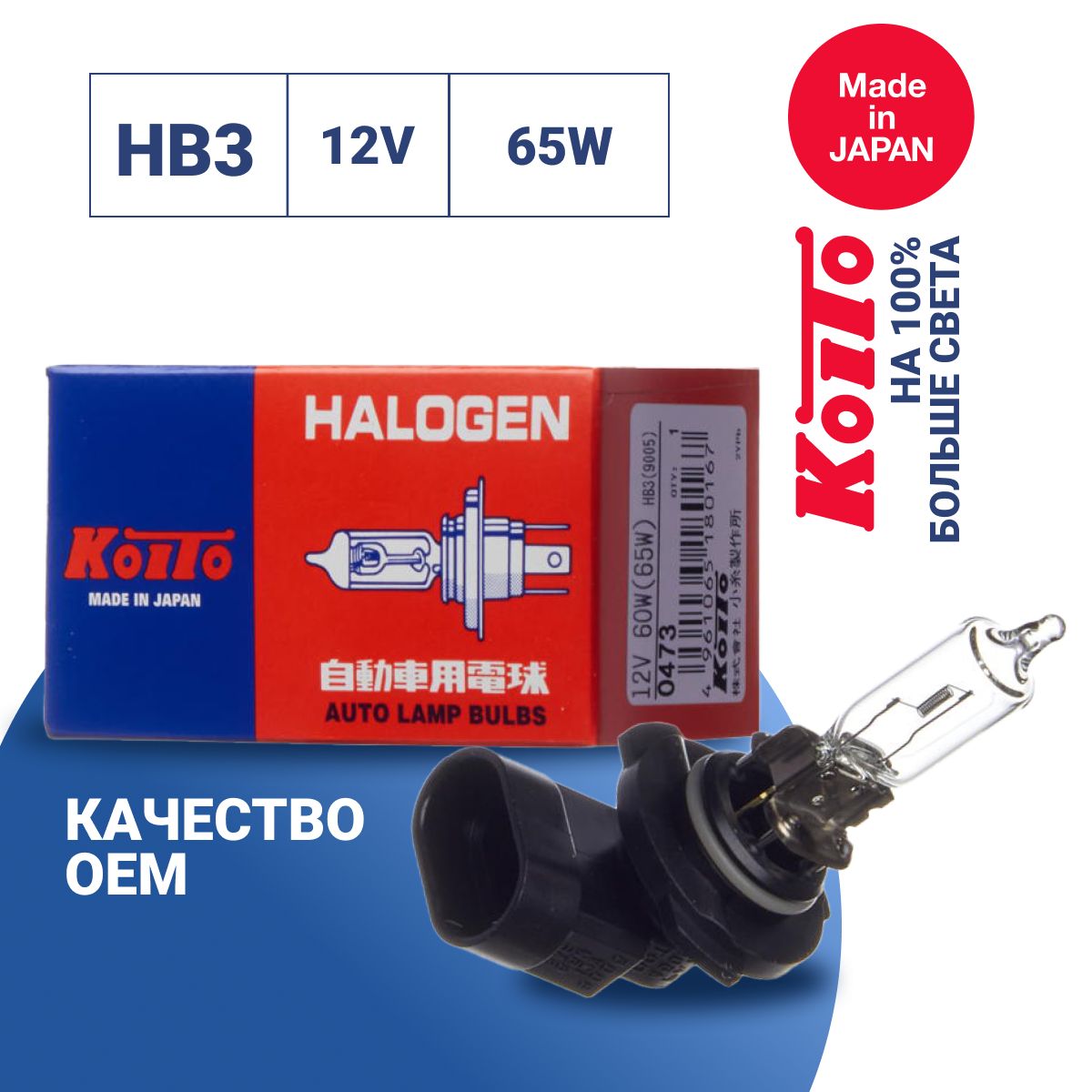

Лампа автомобильная Koito 9005 (HB3) 12V 65W (уп. 1 шт.) арт. 0473