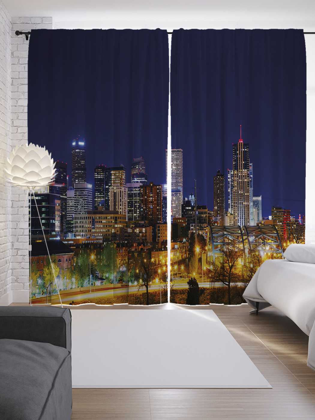 фото Шторы joyarty с фотопечатью "светящийся городской берег" из сатена, 290х265 см
