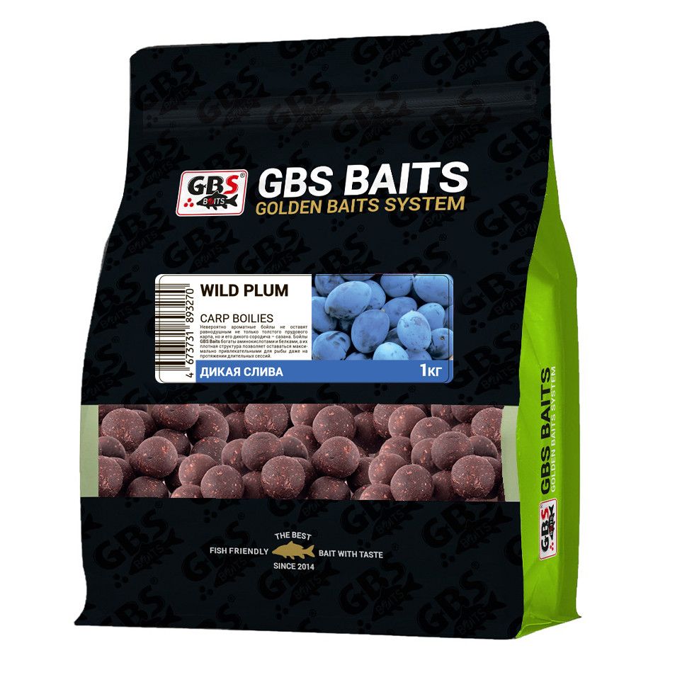

Бойлы прикормочные GBS BaITS 20 мм 1 кг Дикая Слива Чёрный, прикормочные 20 мм