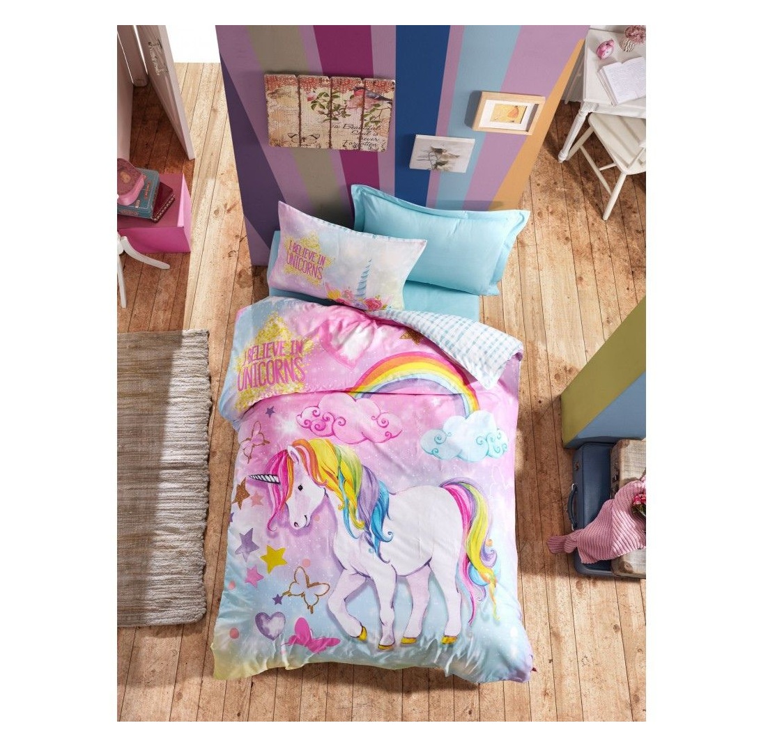 Комплект детского постельного белья Cotton Box Единорог, хлопок, 1,5 спальный, розовый