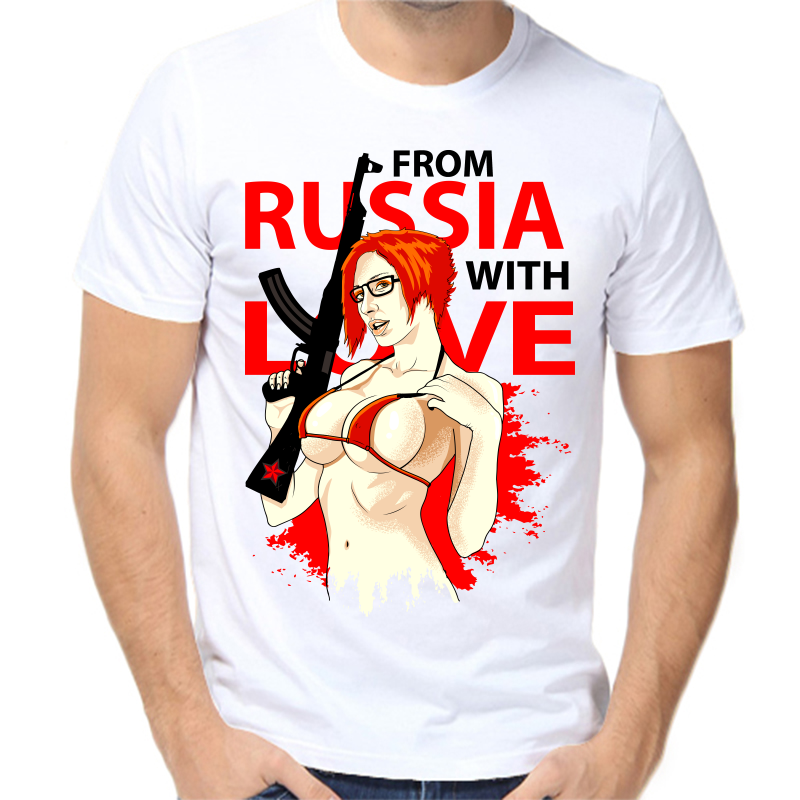 

Футболка мужская белая 56 р-р с надписью Россия from Russia with love 5, Белый, fm_russia_2_