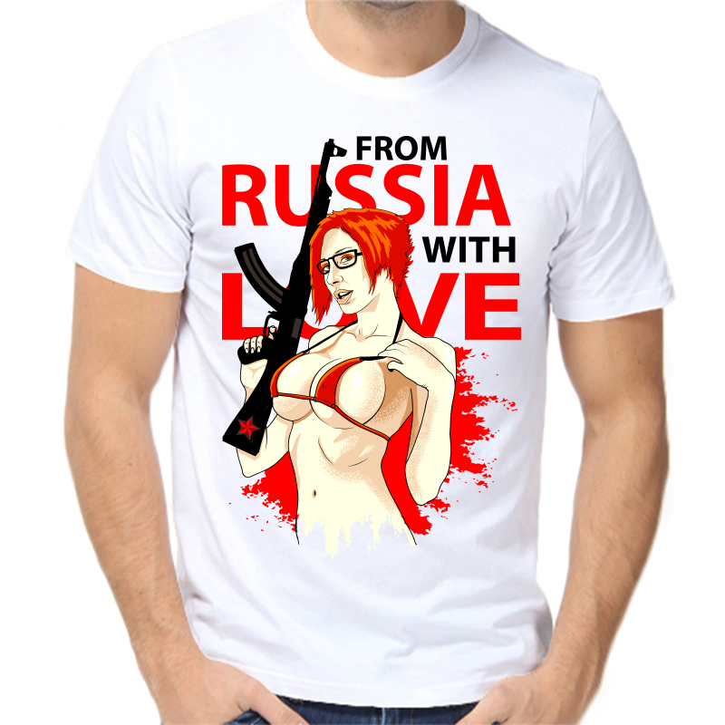

Футболка мужская белая 58 р-р с надписью Россия from Russia with love 5, Белый, fm_russia_2_