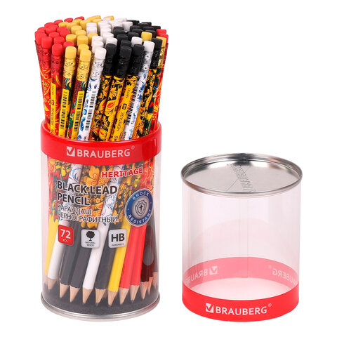 

Карандаш чернографитный BRAUBERG "HERITAGE", 1 шт., HB, с ластиком, корпус ассорти, 18175