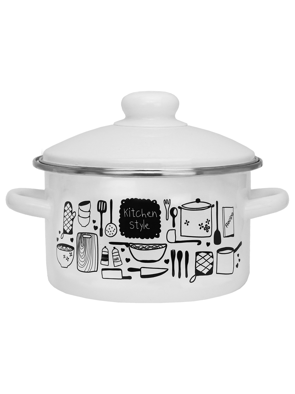 

Кастрюля эмалированная Kitchen, с крышкой, 2 л, Белый