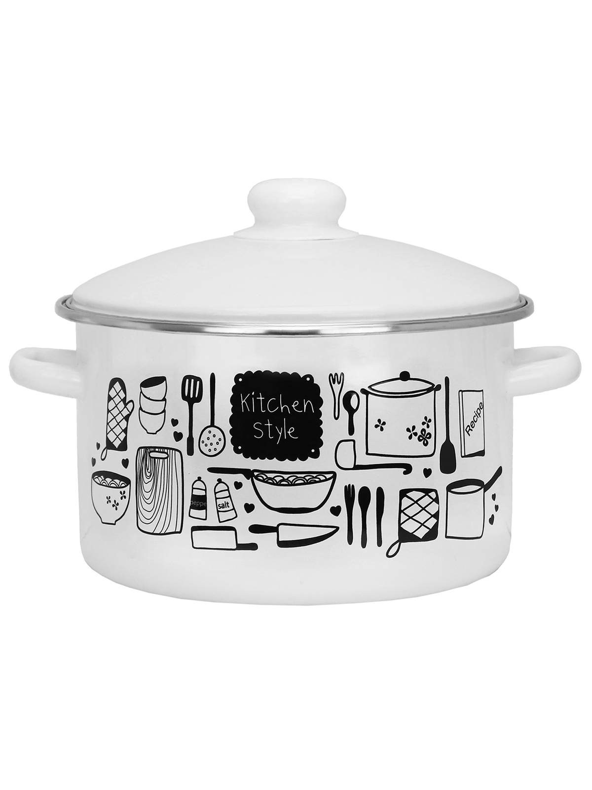 

Кастрюля эмалированная Kitchen, с крышкой, 4 л, Белый