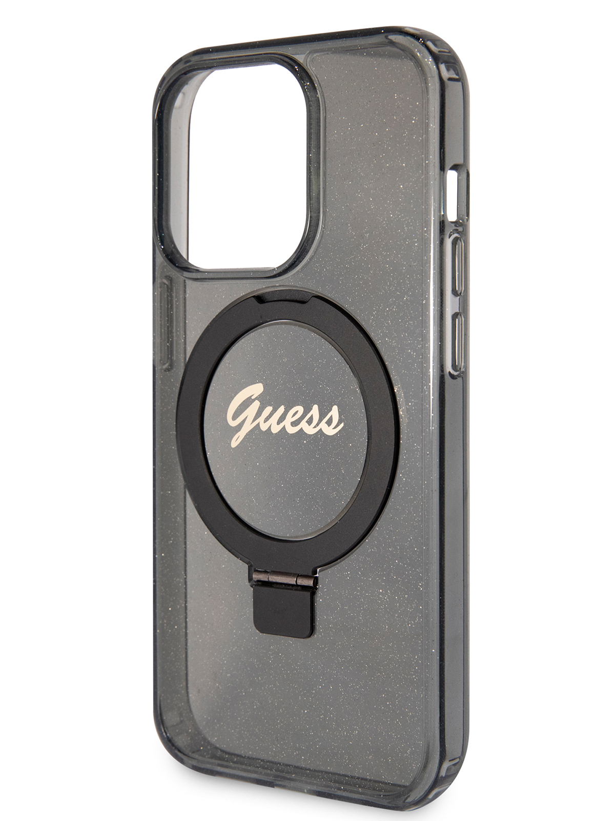

Чехол Guess для iPhone 15 Pro с MagSafe и функцией подставки прозрачный, черный