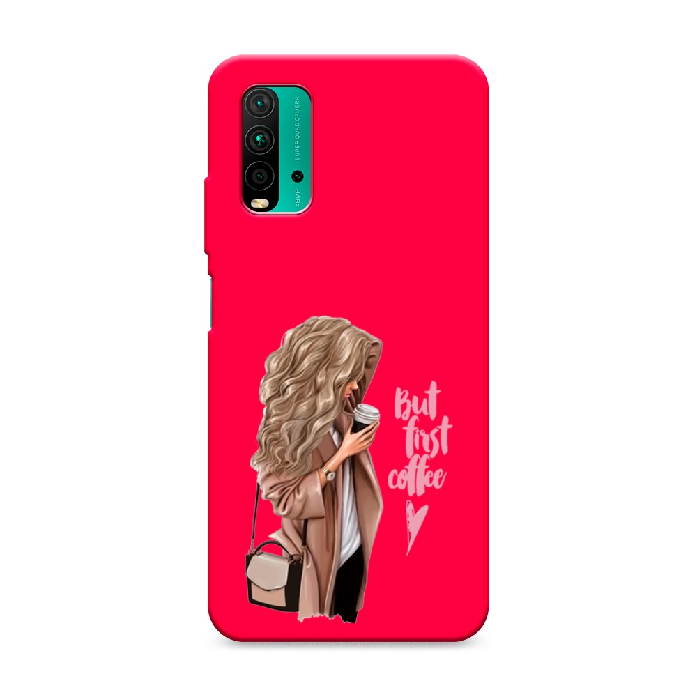 

Матовый силиконовый чехол "Девушка с кофе" на Xiaomi Redmi 9T, Девушка с кофе